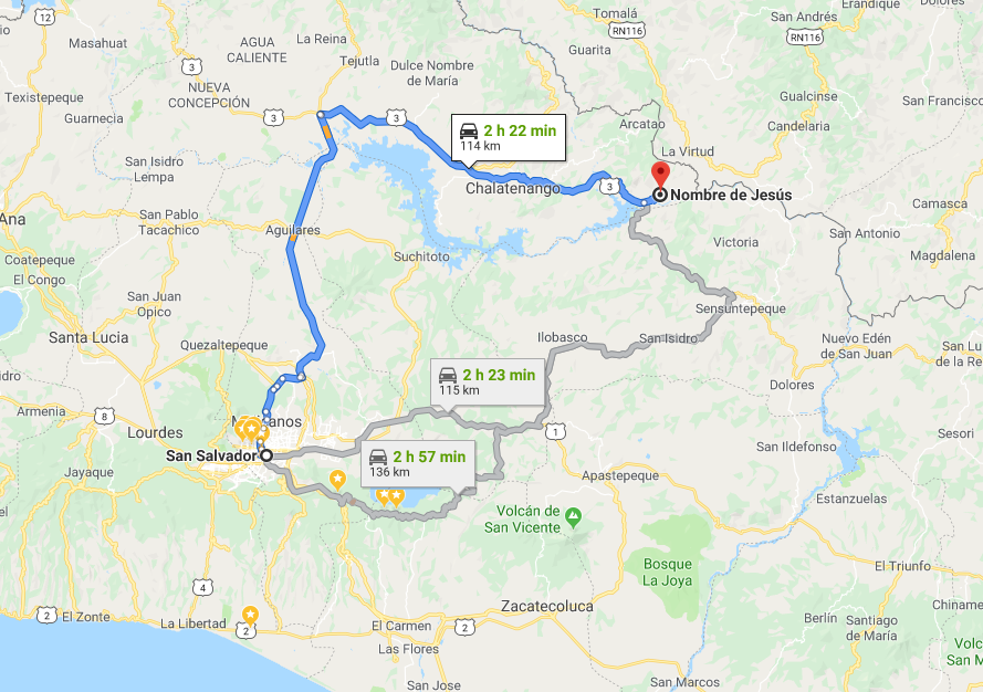 Mapa de la ruta hacia Nombre de Jesús